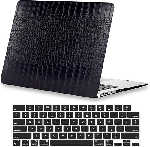 Compatible with MacBook Air 13 inch Case 2017-2010 Release A1369 A1466, Crocodile Leather Hard Shell Case & Keyboard Cover for Old MacBook Air 13 inch 2010-2017, Has Logo Cutout, Black على Amazon.ae - متتبع الأسعار