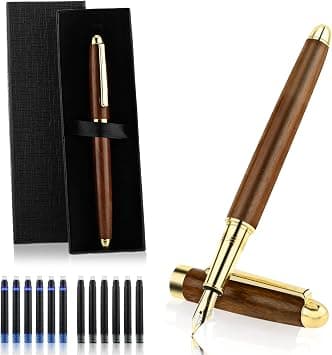 Ballpoint Pen Set, Vintage Luxury Wooden Fountain Pen Set with Brass Trim, Ballpoint Line 0.5mm Tip Come with 12PCs Ink Cartridges, Nice BallPens Classy Gift Box for Student Executive Office Birthday on Amazon.sa - Price Tracker