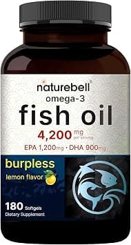 Omega 3 Fish Oil 4,200mg, 180 Burpless Softgels, Highly Purified EPA 1,200mg & DHA 900mg | Lemon Flavored | Premium Wild Caught Fish from Deep Sea – Heart & Brain Support – Mercury Free & Non-GMO on Amazon.ae - Price Tracker