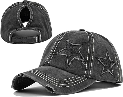 Baseball Cap Golf Hat, Criss Cross Ponytail Hat Washed Distressed Mesh Womens Baseball Cap, Flashing Five-Pointed Star Baseball Cap, Washed And Distressed Hat, Adjustable Baseball Cap on Amazon.ae - Price Tracker