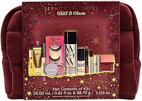 Sephora Glitz & Glam 10 Piece Holiday Gift Set: Makeup, Hair & Skincare Essentials with Red Lipstick, Blush, Powder & Lashes on Amazon - Best Deal Finder