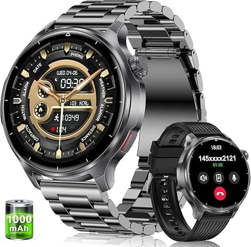 Military Smart Watch for Men-1000mAh Battery, 2 Straps, 1.52" HD Rugged Smartwatch with BT Calling, 120+ Sports Modes, Heart Rate Sleep Monitor, IP68 Waterproof Fitness Tracker for Android iOS, Black on Amazon.ae - Price Tracker