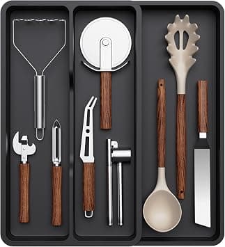 Lifewit Utensil Organizer for Kitchen Drawer, Expandable Cooking Silverware Tray, Adjustable Cutlery Flatware Holder, Plastic Spatula Tools Storage Divider, 14.4 x 15.8", Black على Amazon.ae - متتبع الأسعار