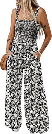 Dokotoo Women's Casual Loose Overalls Jumpsuits One Piece Sleeveless Printed Wide Leg Long Pant Rompers With Pockets on Amazon.ae - Price Tracker