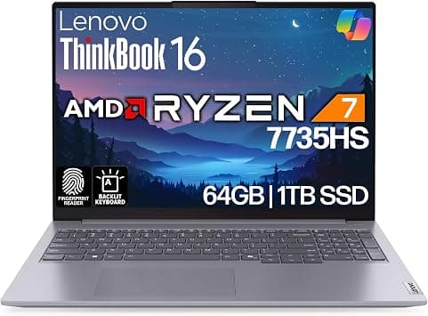 Lenovo ThinkBook 16 G7 Business Laptop, 16” FHD+, AMD Ryzen 7 7735HS, 64GB DDR5, 1TB NVMe, WiFi 6E + BT, Backlit KB, Fingerprint Reader, HD Webcam, Win 11 Pro on Amazon.ae - Price Tracker