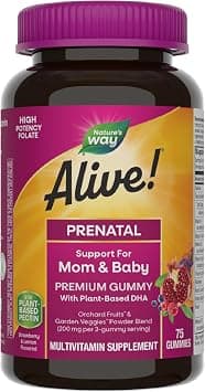 Nature's Way Alive Prenatal Gummies Strawberry & Lemon | Mom & Baby Eye & Brain Development with Plant-Based DHA & Orchard Fruits & Garden Veggies Blend, 200mg per 3-Gummy Serving | 75 Gummies على Amazon.ae - متتبع الأسعار