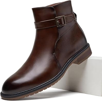 Men's Adjustable Buckle-Strap Chelsea Boots - Suede Leather Dress Casual Ankle Boots on Amazon.ae - Price Tracker