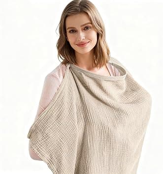 Muslin Nursing Cover for Baby Breastfeeding, 100% Breathable Cotton Nursing Cover with Rigid Hoop, Adjustable Multi-use Breastfeeding Cover Apron for Mothers(Wheat) على Amazon.ae - متتبع الأسعار