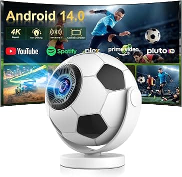 Soccer Style Smart Projector,with 5G WiFi 6 and Bluetooth 5.4,Mini Projector 4K Home Cinema,Auto Keystone,Android 14 Portable TV,Football Shape Movie Video Outdoor بروجكتر Home Theater,HY300F on Amazon.ae - Price Tracker