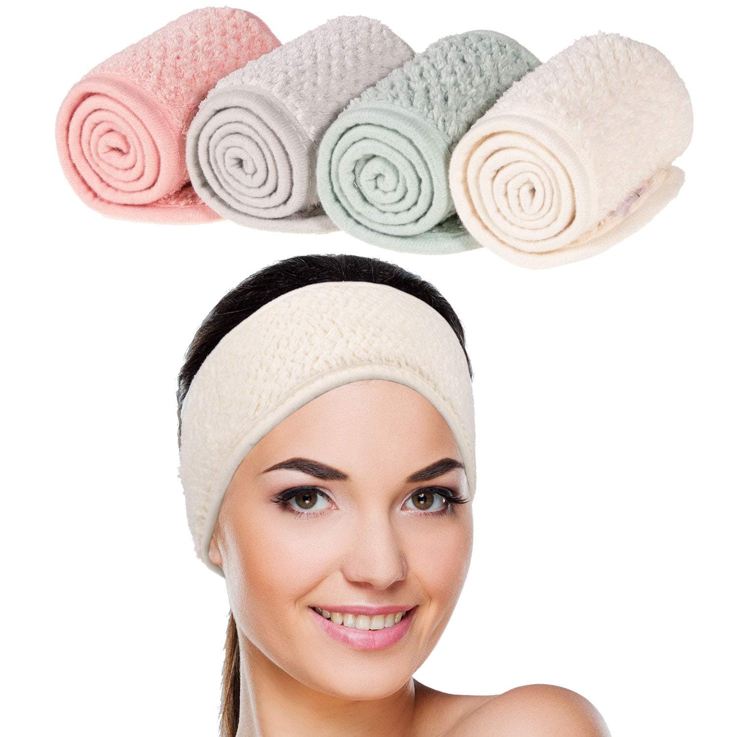 Whaline 4 Pack Spa Facial Headband Super Absorption Makeup Hair Wrap Adjustable Coral Fleece Hair Band Soft Towel Head Band for Face Washing, Shower Sports Yoga (Pea Green, Pink, Beige, Light Gray) on Amazon.ae - Price Tracker