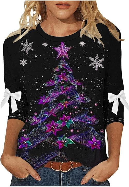 Christmas Tshirts Women Novelty Christmas Jumper 3/4 Sleeve Tops Round Neck T Shirts Funny Reindeer Xmas Tree Tops Ugly Xmas Jumper Shirt Loose Blouses for Holiday Party Going Out on Amazon.ae - Price Tracker