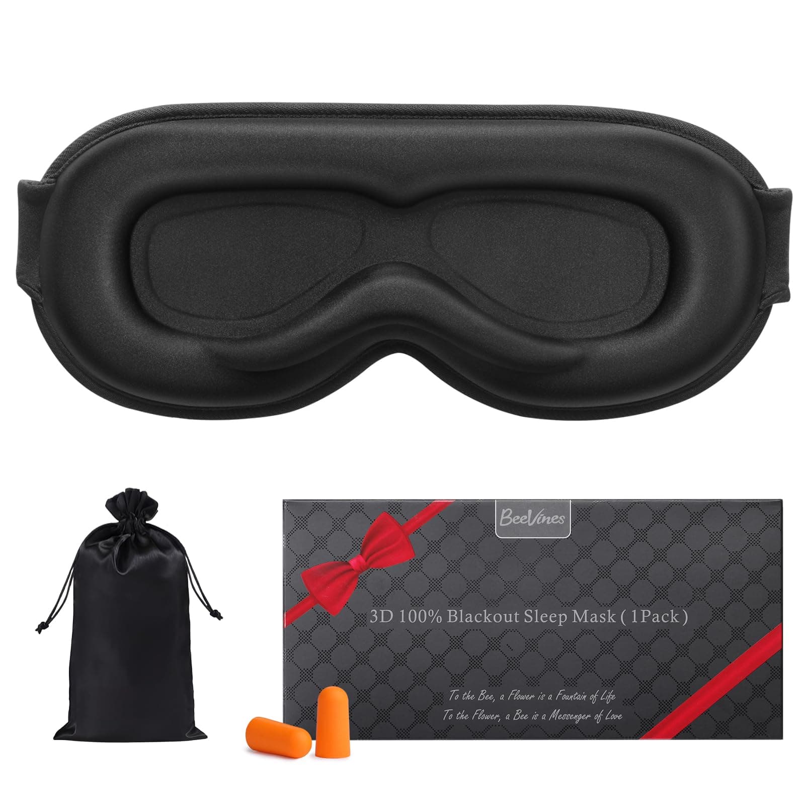 BeeVines Sleep Mask, 100% Blackout Eye Masks for Sleep, Zero Eye Pressure Sleep Mask for Women Men, Upgraded 3D Eye Mask for Side Sleepers, Ultra Soft Eye Shade Cover Includes Travel Pouch (Black) on Amazon.ae - Price Tracker