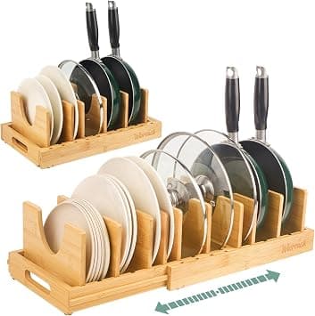 Wisreach Bamboo Pot Lid Organizer, Adjustable Kitchen Organizer for Cabinet, Expandable Pot and Pan Storage Rack, Kitchen Organization for Lids, Bakeware, and Cutting Boards on Amazon.ae - Price Tracker