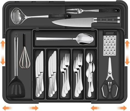 Larger Cutlery Drawer Organiser: Non-Slip Utensil Organiser with 9 Compartments - 3-sided Expandable Kitchen Drawer Organisers - for Spoons, Forks and Knives (Black) on Amazon.ae - Price Tracker