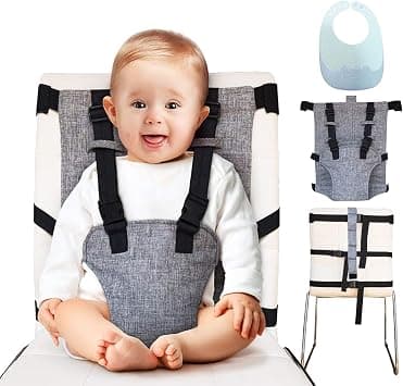 Baby Portable High Chair,By Cloth Harness Toddler Chair Seat With Adjustable Straps To Fit Any Chair-Machine Washable Feeding,Eating Travel Accessory,Travel (Grey) على Amazon.ae - متتبع الأسعار