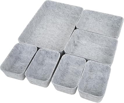 7 PCS Drawer Organiser Divider Trays, Office Desk Organizer Drawer Trays, Dresser Divider Bins, Separators Drawer Divider for Kitchen Cutlery, Makeup, Office, Baby, Jewelries, Pens (Grey) on Amazon.ae - Price Tracker