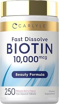 Carlyle Biotin 10000mcg | 250 Fast Dissolve Tablets | Max Strength | Hair, Skin, and Nails Supplement | Vegetarian, Non-GMO, Gluten Free | by Carlyle على Amazon.ae - متتبع الأسعار