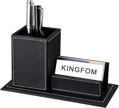 KINGFOM Office Accessories Multipurpose Leatherette Desktop Mesh Collection Container Pen Pencil Holder Caddy Organizer & Business Cards Holder Stand(Black-M) على Amazon.ae - متتبع الأسعار