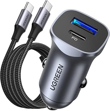 UGREEN Car Charger Fast Charging PD30W Dual Port USB C iPhone 17 Pro Charger Fast Charge Car Phone Adapter Plug with USB C Cable 1M Braided for iPhone 17, Galaxy S24, Huawei, iPad Pro, Xiaomi, etc على Amazon.ae - متتبع الأسعار