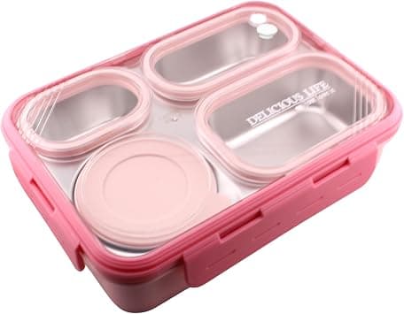 Bento Lunch Boxes, Leak Proof Stainless Steel Lunch Box for Kids, BPA Free Bento for Kids and Adults | Tiffin Box for Office and School (Pink, 950 ML, 4 Compartment) on Amazon.ae - Price Tracker