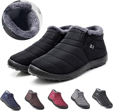 Boojoy Winter Boots, Winter Warm Non-Slip Ankle Boots, Fur Lined Thickened Non-Slip Winter Shoes for Men and Women (8-Women, Black) on Amazon.ae - Price Tracker