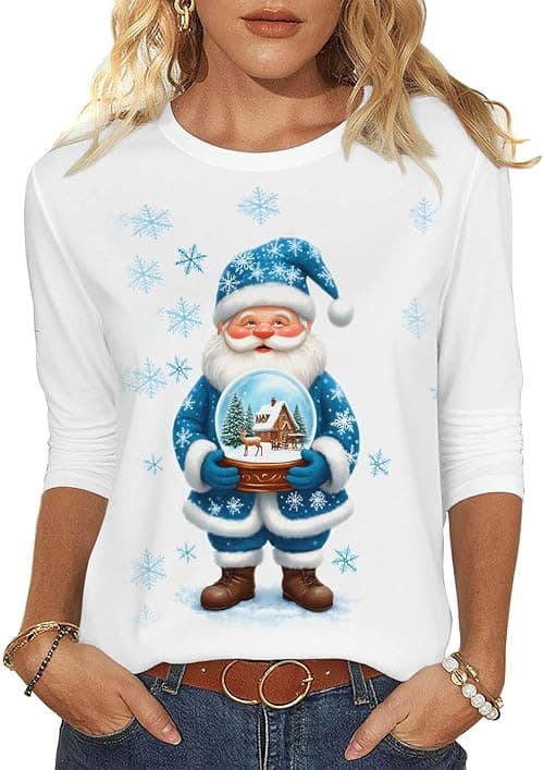 Womens Christmas Tops Novelty Christmas Jumpers 3/4 Sleeve Round Neck Tops Santa Cruz Xmas Tree Snowflake Printed Blouses Casual T Shirts Tunic Shirt Xmas Holiday Top Pullover Blouse on Amazon.ae - Price Tracker