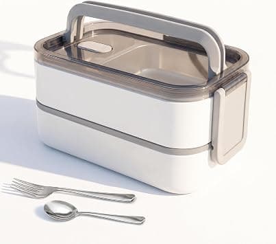 Stainless Steel Lunch Box:1400ml Double Layer Microwave-Safe Bento Box- 304 Leakproof Bento Box- Thermal Insulation Detachable- for Adults Students Office School- with Cutlery (White-1) on Amazon.ae - Price Tracker
