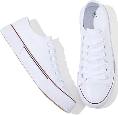 Adokoo Canvas Tennis Shoes for Women Low Top Casual White Black Sneakers for Women Lace Up Fashion Comfortable Walking Shoes on Amazon.ae - Price Tracker