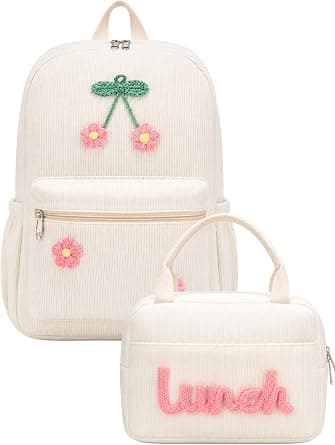 Dansydaisy Corduroy School Backpack Set Preppy Book Backpack and Lunch Bag with Crochet Flower for Girl Back to School Gift on Amazon.ae - Price Tracker