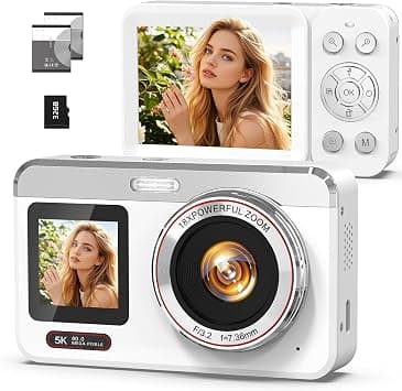 Digital Camera, 5K Vlogging Camera for Photography, 80MP Dual Screen Point and Shoot Digital Camera with Auto Focus, 18X Zoom, Flash, 2 Batteries, 32GB Card for Teens and Adults (White) on Amazon.ae - Price Tracker