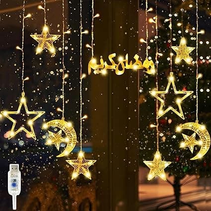 Ramadan Lights,Star Moon Decorative Lights for Home Decorations, Warm White Curtain Ramadan Decorative lights (style4) on Amazon.ae - Price Tracker