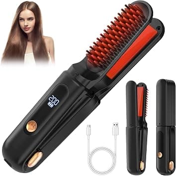 Angju Cordless Hair Straightener Brush 3 in 1,Cordless Rechargeable Hair Straightener Comb Clip 3500mAh,Portable Travel Straightener,Mini Hot Straightening Comb for Women,Ceramic Coating on Amazon.ae - Price Tracker