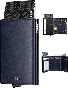 VULKIT Credit Card Holder with Banknote Compartment RFID Blocking Pop up Leather Card Wallet with ID Window(Navy) on Amazon.ae - Price Tracker