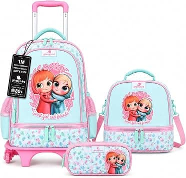 Kids 3 Wheel Trolley School Backpack Set, 3 wheel Detachable Rolling School Bag with Lunch Bag and Pencil Case for Kids (Comic Cartoon) على Amazon.ae - متتبع الأسعار