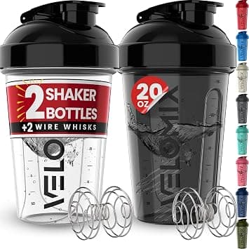 VELOMIX - Set of 2 Protein Shaker Bottles 20-Ounce with 2 Metal Whisks | Leak-Proof Cups for Protein Shakes and Pre Workout | Protein Shaker Set on Amazon - Best Deal Finder