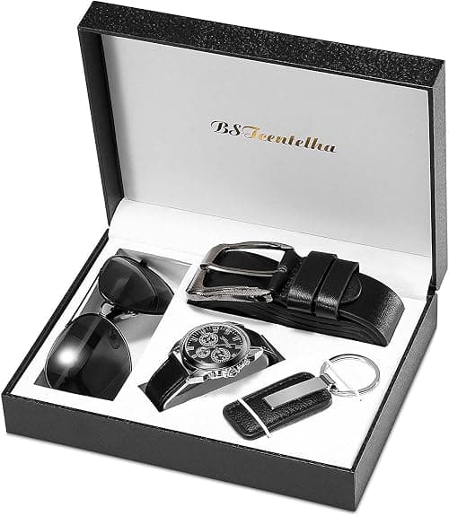Mens Gift Set,Mens Artificial Leather Watch Belt Keychain Sunglasses Gift Set,Valentine's Day Present Gift on Amazon.ae - Price Tracker
