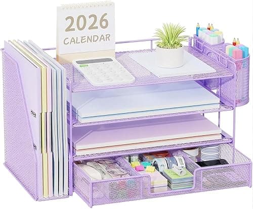 Oasisgalore Desktop Organizer for Home Office,4 Tier Paper File Holder Tray Stationary Organizer with 2 Pen Holders Office Desk Accessories (purple) على Amazon.ae - متتبع الأسعار