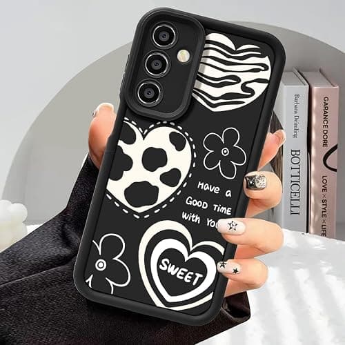 Cow Print Case for Samsung Galaxy A17 / F17 5G/M17 5G Phone Case,Cute Heart Floral Motif Women Girls Slim Soft TPU Silicone Shockproof Protective Case-Black on Amazon.ae - Price Tracker