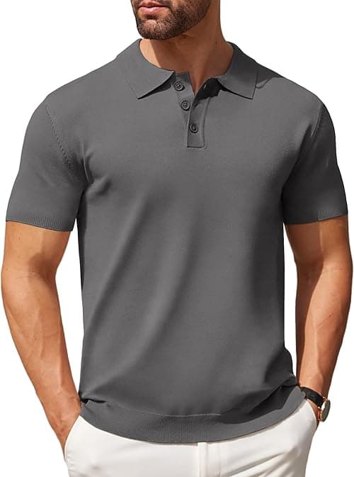 COOFANDY Mens Knit Polo Shirts Casual Short Sleeve Button Polo Shirt Classic Golf Shirts on Amazon.ae - Price Tracker