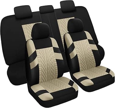Pariitadin Car Seat Covers Full Set, Washable and Breathable Premium Cloth Automotive Vehicle Seat Cover for Car Interior, Universal Fit for Most Cars, Sedan, Truck, SUV(Black/Beige) على Amazon.ae - متتبع الأسعار