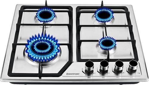 Westpoint 4 Burner Countertop Gas Hob 60 Cm with Auto Ignition, Cast Iron Support, Full Safety Features, Straight Flame, Stainless Steel Body, Enamabled Burners - WGUJ-6640GIF on Amazon.ae - Price Tracker