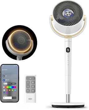 Dreo Smart Fan for Bedroom, 120° +120° Omni-Directional Oscillating Fans, 90ft Quiet Pedestal Fan with RGB Light, 9 Speeds, 6 Modes, 20dB, 8H Timer, Wi-Fi/Voice/Alexa, 37-42" Floor Fans with Remote on Amazon.ae - Price Tracker