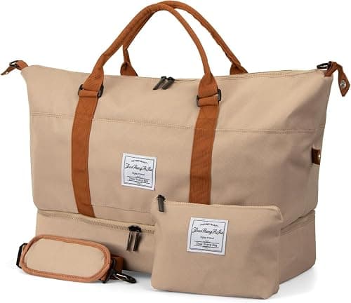 Homarket Travel Duffel Bag,Large Weekender Overnight Bag, Carry on Bag with Wet Pocket, Waterproof Expandable Duffel Bag with Trolley Sleeve, Sports Tote Gym Bag for Men Women -(Khaki) on Amazon.ae - Price Tracker