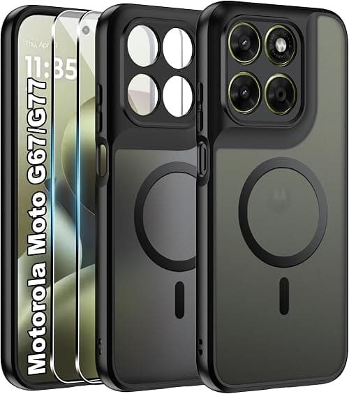 Effcotuo Magnetic Case for Motorola Moto G67/G77 5G Case with MagSafe with Tempered Glass Screen Protector Anti-Fall Soft Silicone + Frosted PC Case, Translucent Matte Back Cover Case on Amazon.ae - Price Tracker
