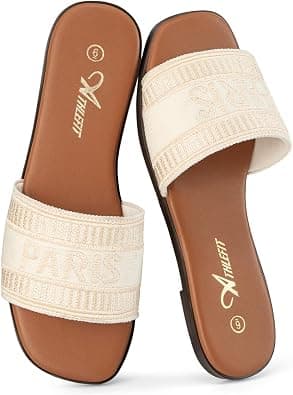 Athlefit Summer Black Flat Sandals for Women Comfortable Slip On Slide Sandals 2024 Fashion on Amazon.ae - Price Tracker