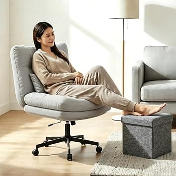 Desk Chair, Fabric Criss Cross Chair, Ergonomic Office Chair with Adjustable Height, Comfy Cross Legged Vanity Chair, Swivel Computer Chairs, Home Office Task Chair, Gift, 140KG, Grey - Amazon.sa Price Tracker