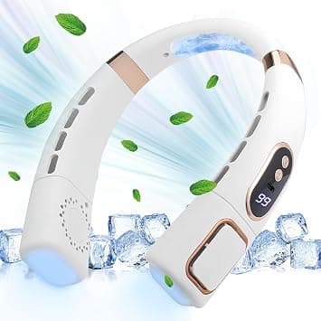 Portable Neck Fan, 360° Cooling Personal Fan, Hanging Bladeless Wearable Quiet Neck Face Fans, with Cooling Plate Lights Digital Display, USB Rechargeable, for Holiday Travel Camping على Amazon.ae - متتبع الأسعار