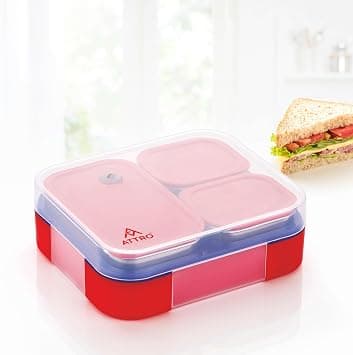 ATTRO Admire 3 Compartment Stainless Steel Lunch Box BPA Free, Durable & Lightweight, Easy to Carry, Compact Design Ideal for School, Office, College & Travel- Cherry Red- 800ml on Amazon.ae - Price Tracker