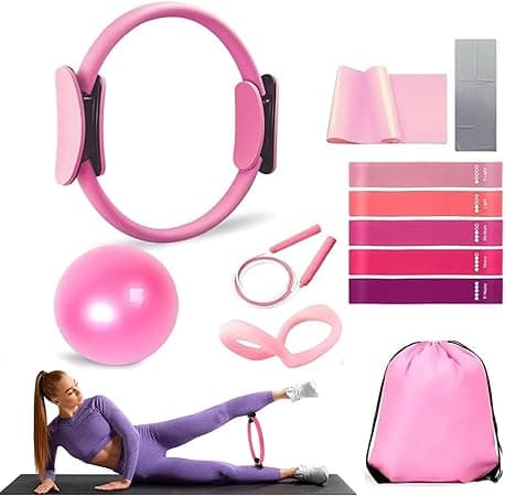 DMG Pilates Ring Circle Set, 12 PCS Yoga Fitness Set with Resistance Bands, Tension Belt, 25cm Exercise Ball, Yoga Ring, Workout at Home Workout Equipment for Women, Suitable for Legs, Arms and Thigh on Amazon.ae - Price Tracker