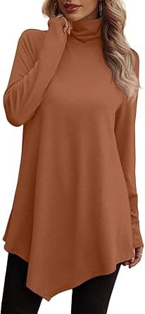 JUSTFASHIONNOW Turtle Neck Shirts for Women Long Sleeve Tunic Tops to Wear with Leggings Dressy Casual Fall Clothes 2025 on Amazon.ae - Price Tracker